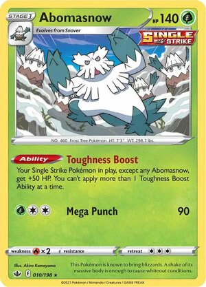 Abomasnow 010/198 Rare Reverse Holo Pokemon Card (SWSH Chilling Reign)