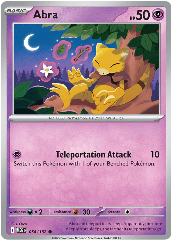 Abra 054/132 Common Pokemon Card (Mega Evolution Base Set ME01)