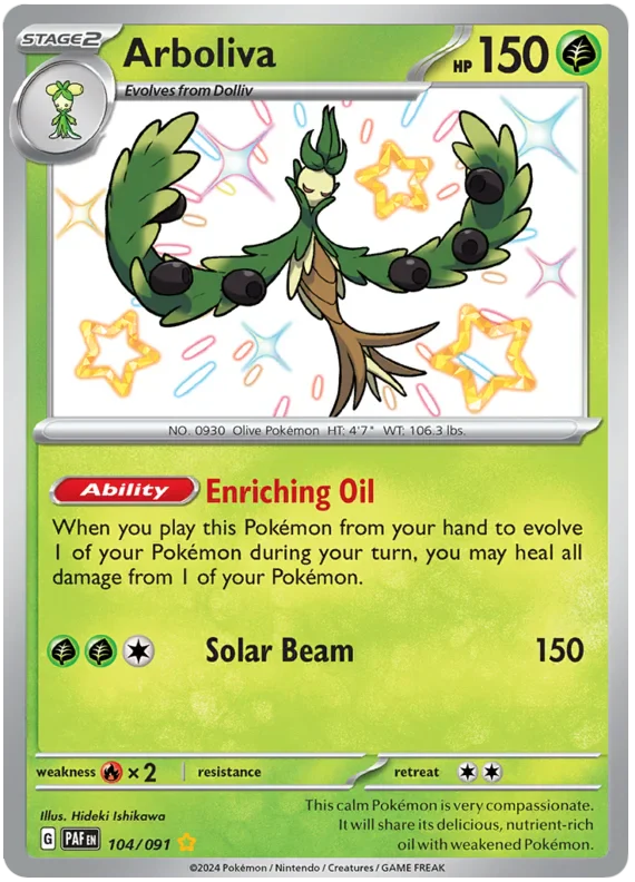 Arboliva 104/091 Shiny Rare Pokemon Card (SV 4.5 Paldean Fates)