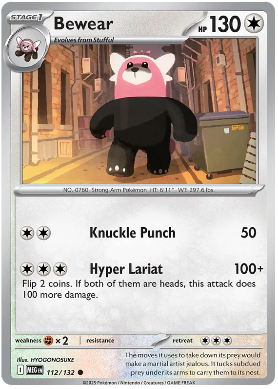 Bewear 112/132 Common Pokemon Card (Mega Evolution Base Set ME01)