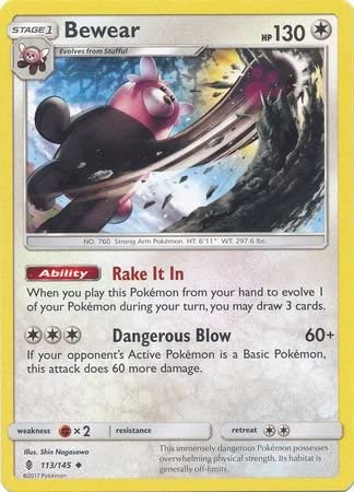 Bewear 113/145 Uncommon Reverse Holo Pokemon Card (SM Guardians Rising)