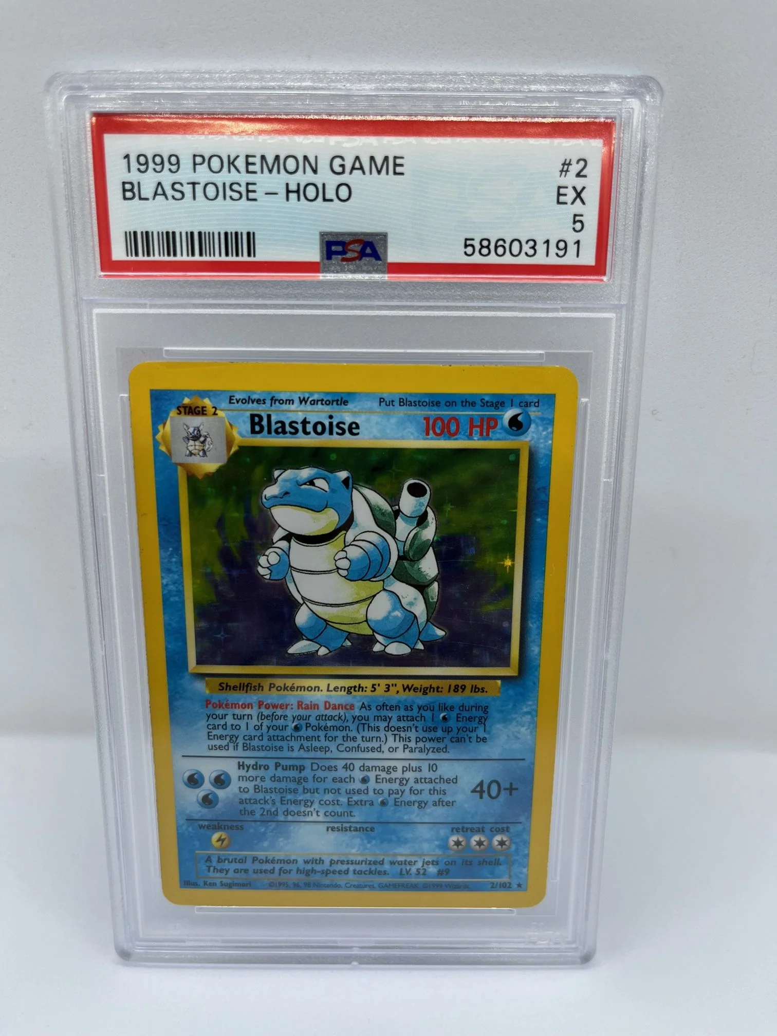 Blastoise 2/102 PSA 5 Graded Rare Pokemon Card (1999 Pokemon Game)