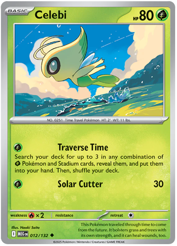Celebi 012/132 Uncommon Pokemon Card (Mega Evolution Base Set ME01)