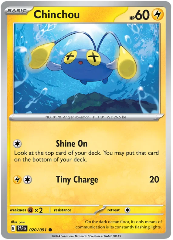 Chinchou 020/091 Common Reverse Holo Pokemon Card (SV 4.5 Paldean Fates)