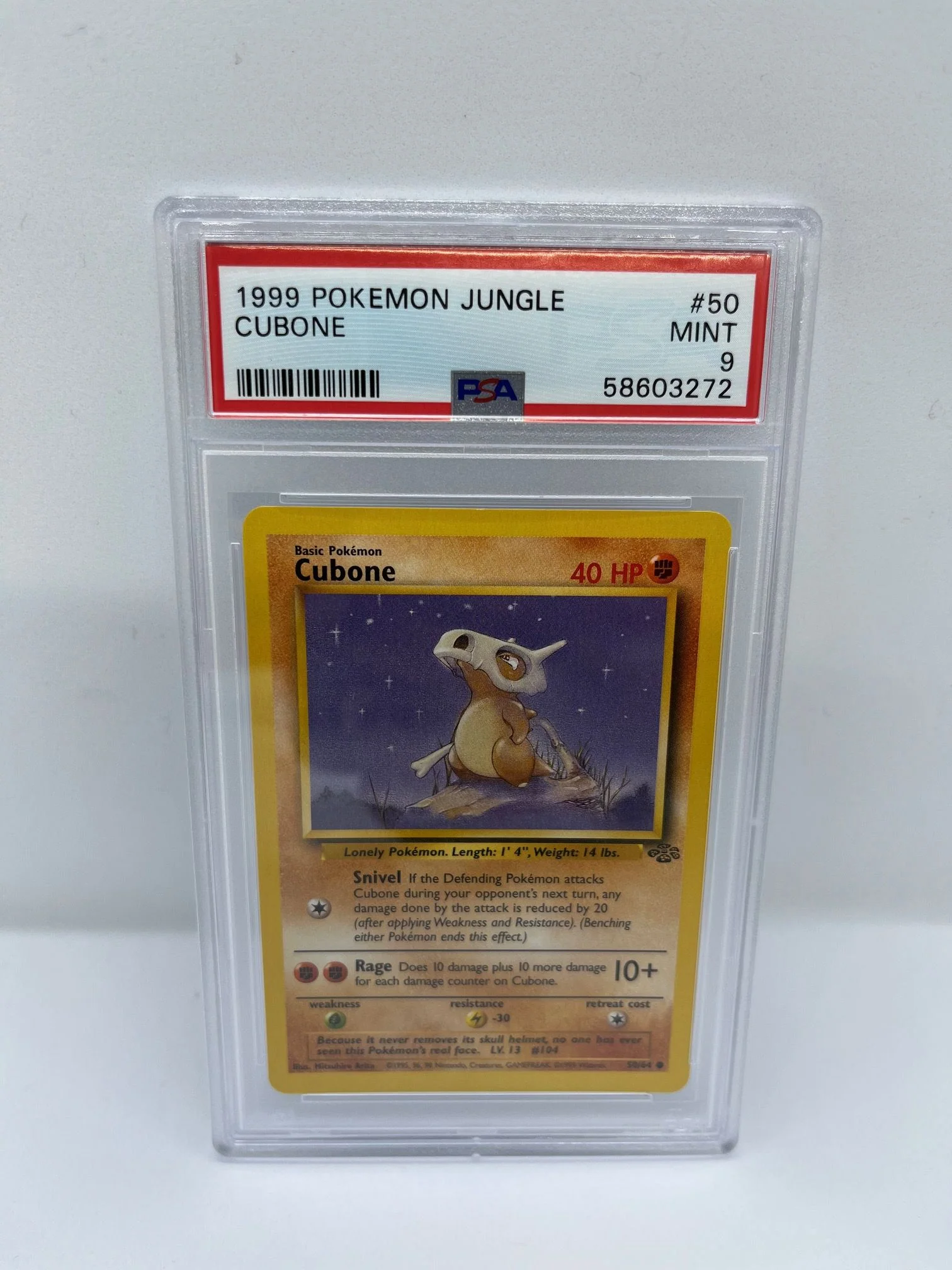 Cubone 50/64 PSA 9 Graded Common Pokemon Card (1999 Pokemon Jungle)