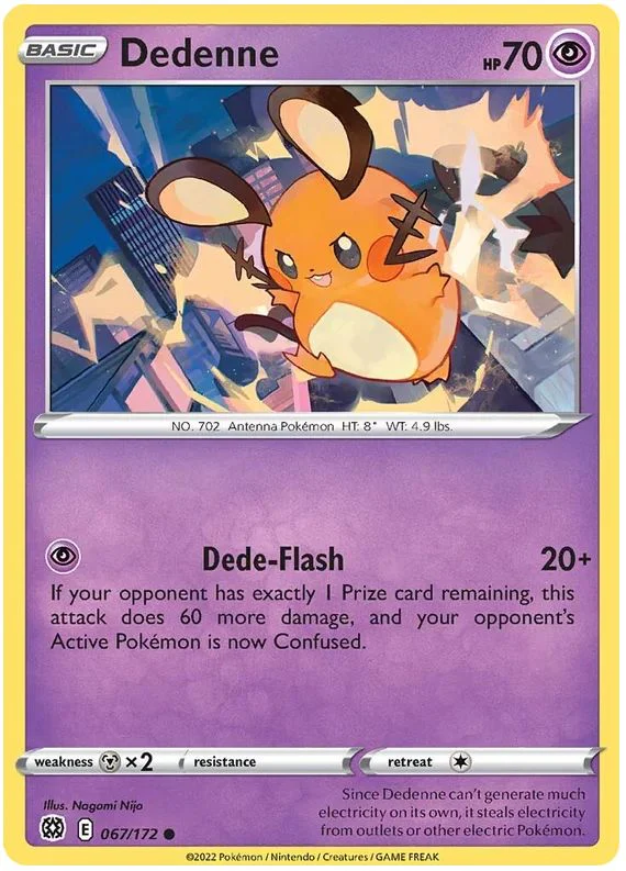 Dedenne 067/172 Common Reverse Holo Pokemon Card (SWSH Brilliant Stars)