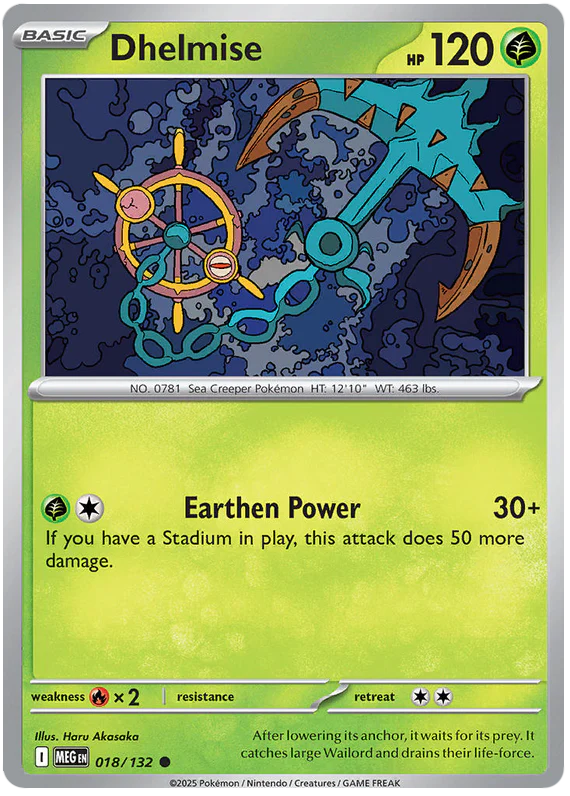 Dhelmise 018/132 Common Pokemon Card (Mega Evolution Base Set ME01)