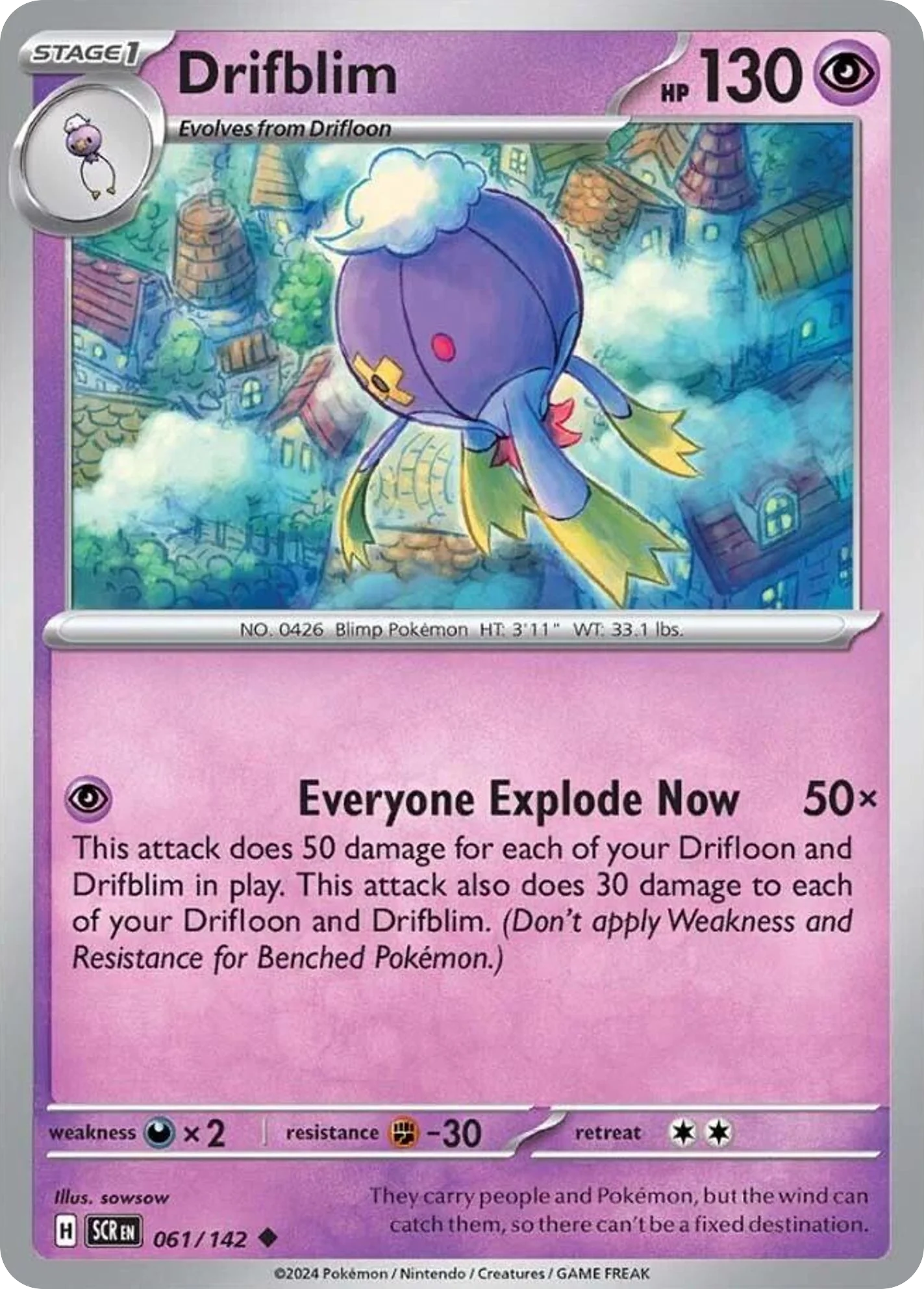 Drifblim 061/142 Uncommon Reverse Holo Pokemon Card (SV Stellar Crown)