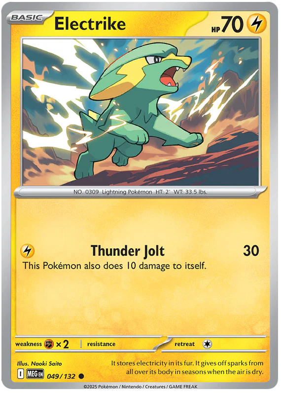 Electrike 049/132 Common Pokemon Card (Mega Evolution Base Set ME01)