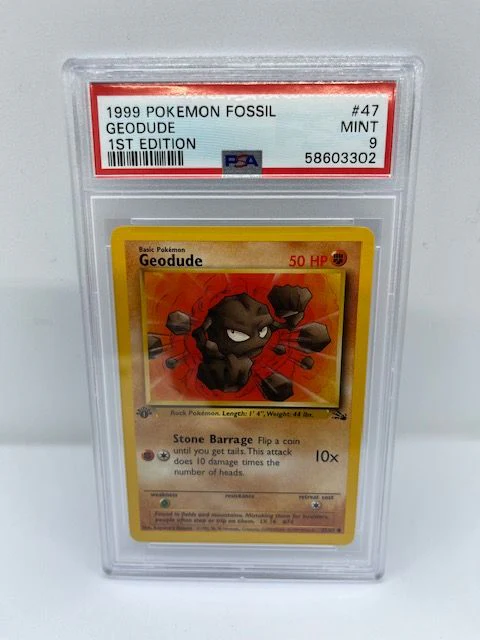 Geodude 47/62 PSA 9 Graded 1st Edition Common Pokemon Card (1999 Pokemon Fossil)