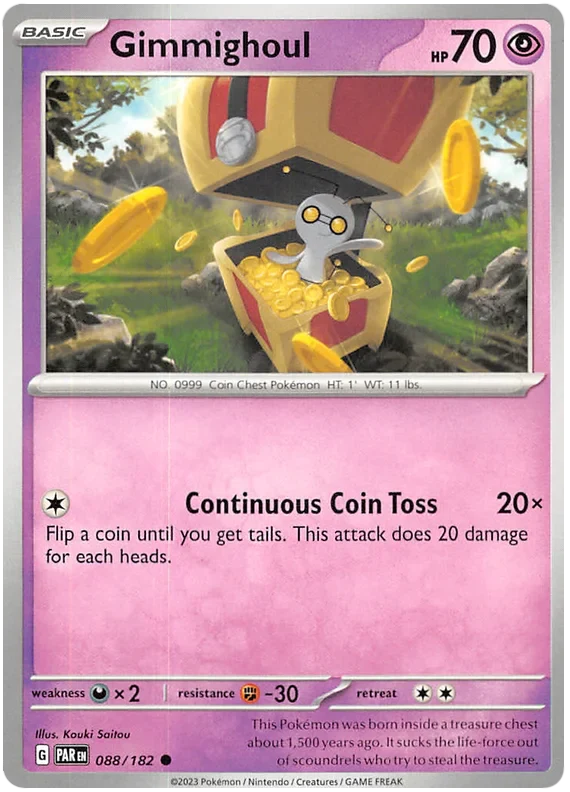 Gimmighoul 088/182 Common Reverse Holo Pokemon Card (SV04 Paradox Rift)