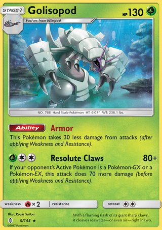 Golisopod 9/145 Rare Reverse Holo Pokemon Card (Guardians Rising)
