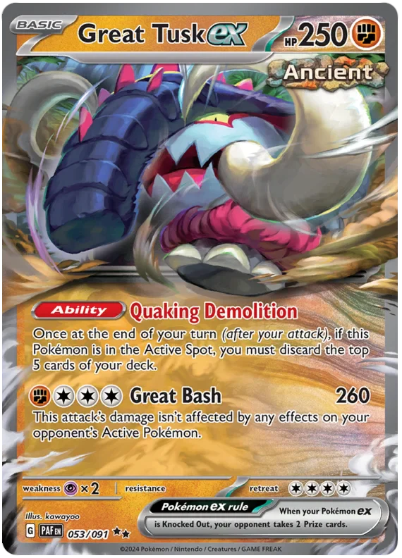 Great Tusk ex 053/091 Double Rare Pokemon Card (SV 4.5 Paldean Fates)