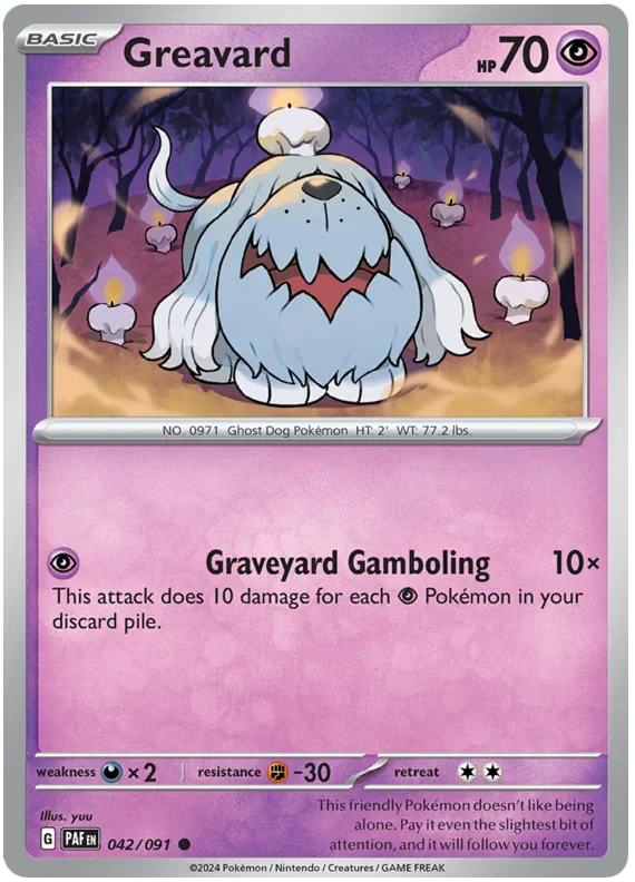 Greavard 042/091 Common Reverse Holo Pokemon Card (SV 4.5 Paldean Fates)