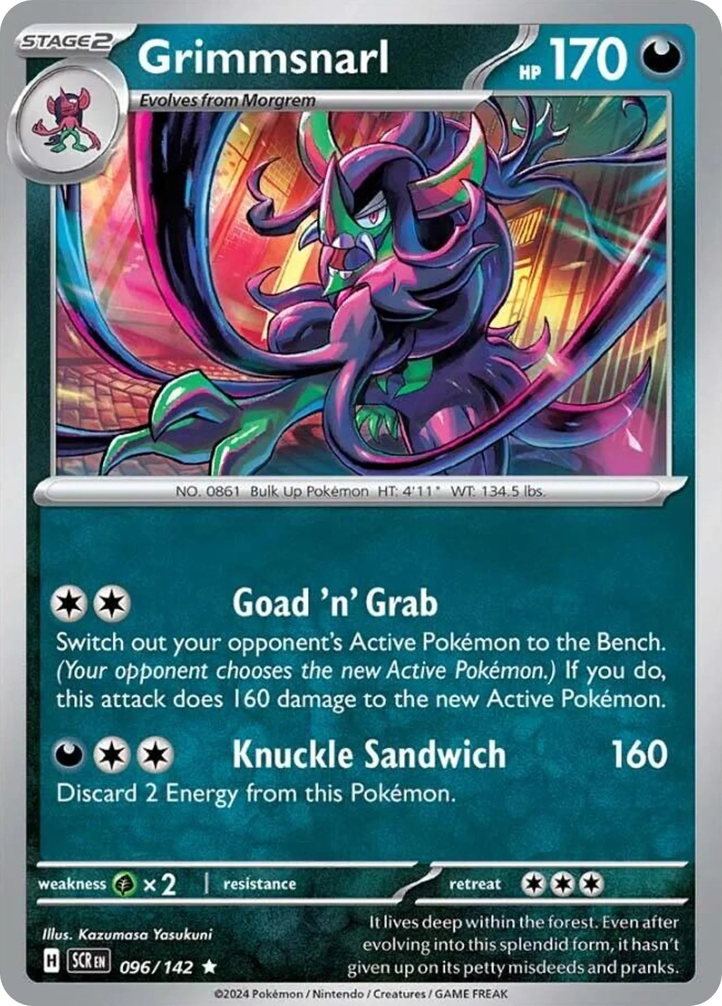 Grimmsnarl 096/142 Rare Reverse Holo Pokemon Card (SV Stellar Crown)