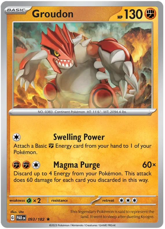 Groudon 093/182 Rare Reverse Holo Pokemon Card (SV04 Paradox Rift)