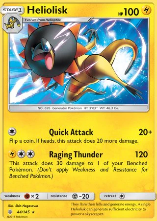 Heliolisk 44/145 Rare Reverse Holo Pokemon Card (Guardians Rising)