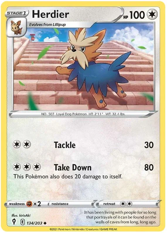 Herdier 134/203 Uncommon Reverse Holo Pokemon Card (SWSH Evolving Skies)