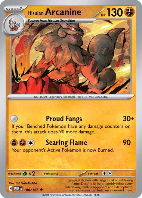 Hisuian Arcanine 100/167 Rare Pokemon Card (SV Twilight Masquerade)
