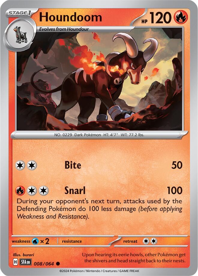 Houndoom 008/064 Common Reverse Holo Pokemon Card (SV Shrouded Fable)