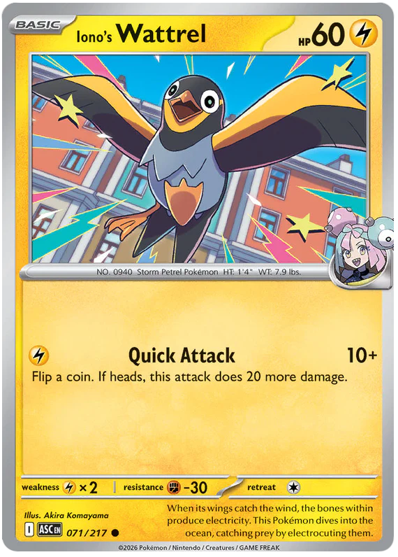 Iono's Wattrel 071/217 Common Pokemon Card (Mega Evolution Ascended Heroes)