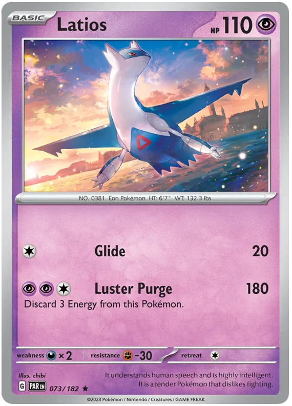 Latios 073/182 Rare Reverse Holo Pokemon Card (SV04 Paradox Rift)