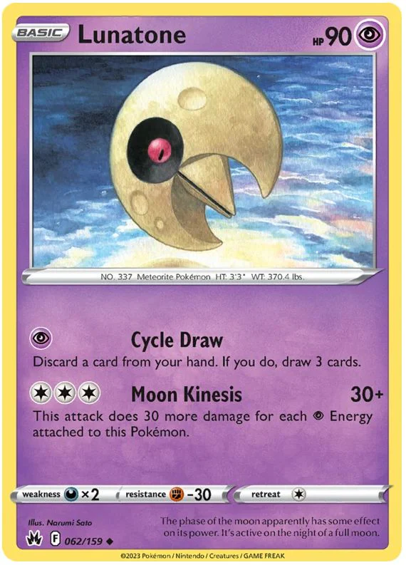 Lunatone 062/159 Uncommon Reverse Holo Pokemon Card (SWSH Crown Zenith)
