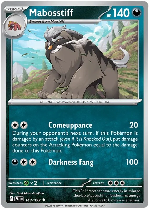 Mabosstiff 143/193 Uncommon Reverse Holo Pokemon Card (SV2 Paldea Evolved)