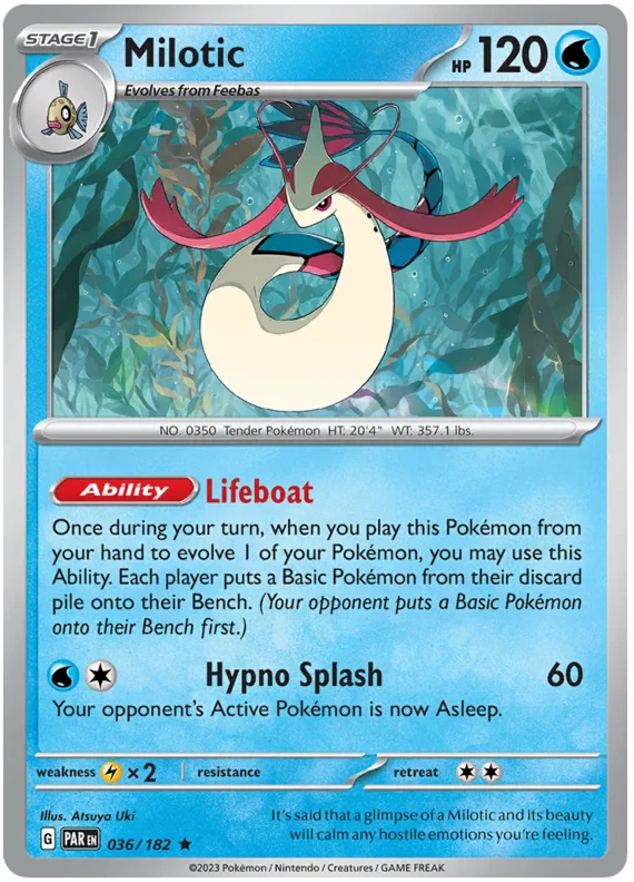Milotic 036/182 Rare Reverse Holo Pokemon Card (SV04 Paradox Rift)