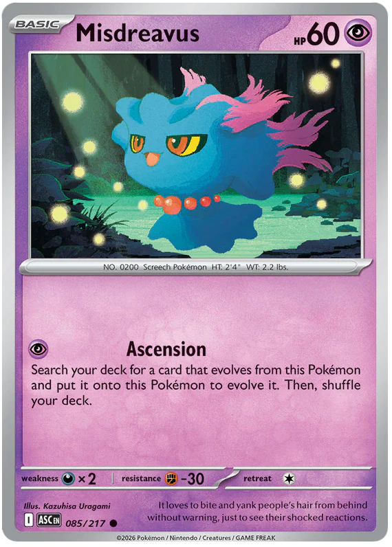 Misdreavus 085/217 Common Pokemon Card (Mega Evolution Ascended Heroes)