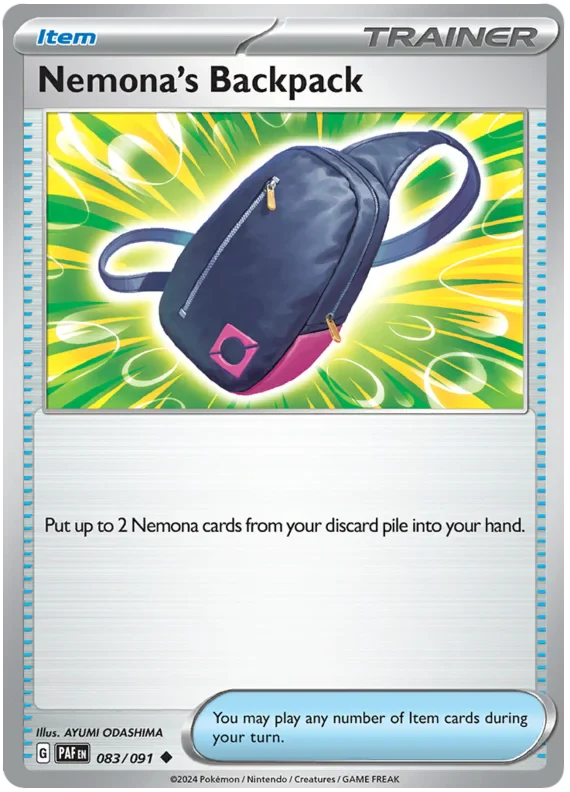Nemona's Backpack 083/091 Uncommon Reverse Holo Pokemon Card (SV 4.5 Paldean Fates)