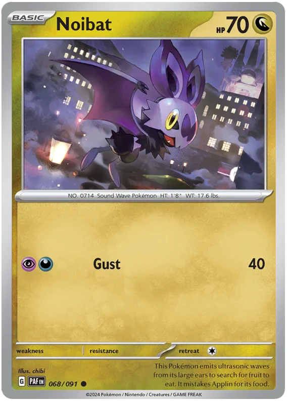 Noibat 068/091 Common Reverse Holo Pokemon Card (SV 4.5 Paldean Fates)