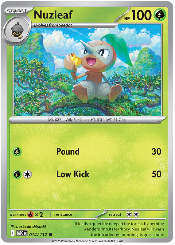 Nuzleaf 014/132 Common Pokemon Card (Mega Evolution Base Set ME01)