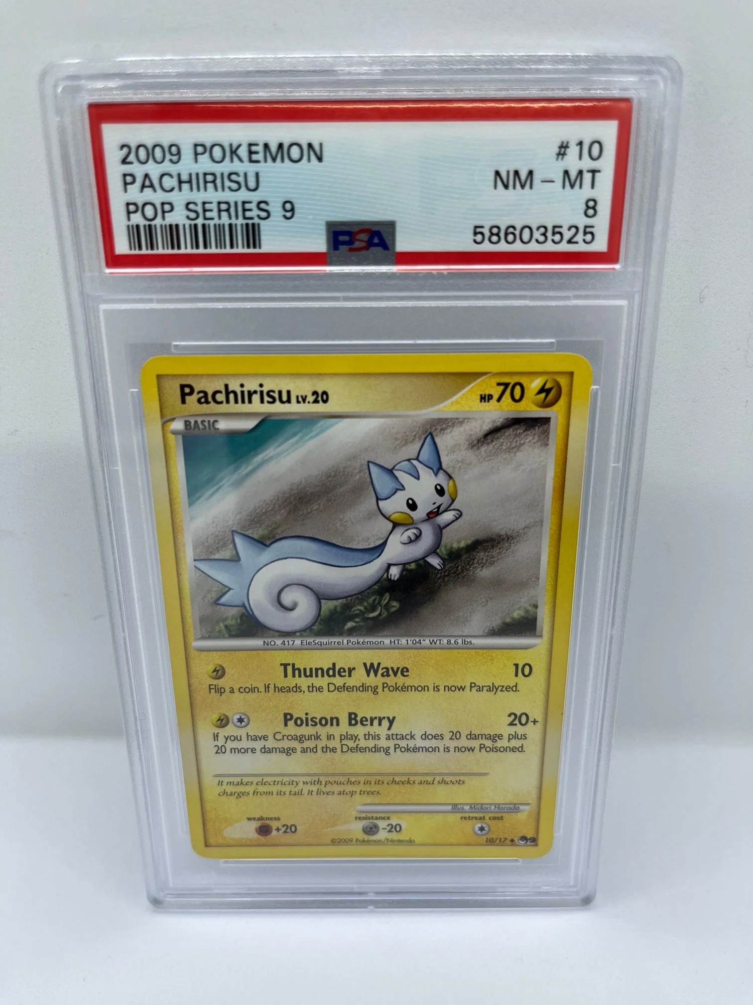 Pachirisu 10/17 PSA 8 Graded Uncommon Pokemon Card (2009 Pokemon - Pop Series 9)