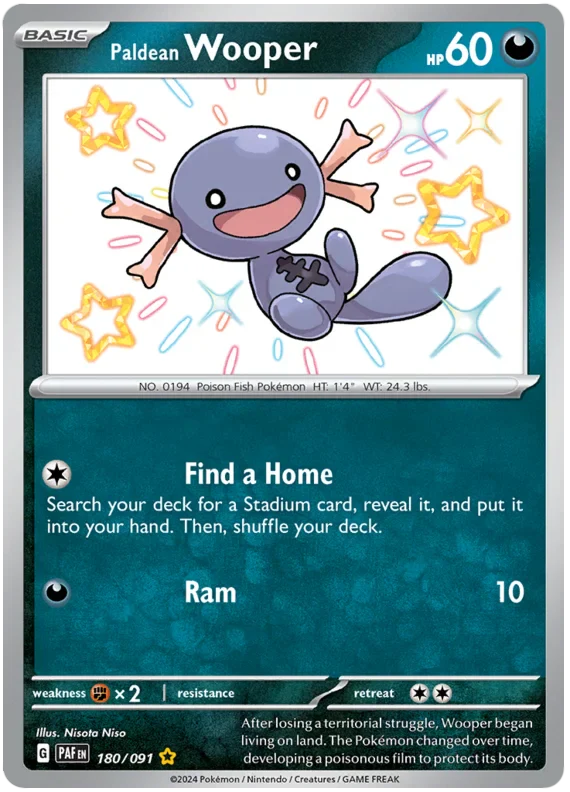 Paldean Wooper 180/091 Shiny Rare Pokemon Card (SV 4.5 Paldean Fates)