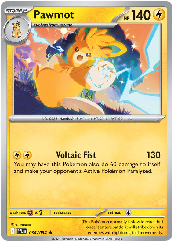Pawmot 034/094 Rare Pokemon Card (Mega Evolution Phantasmal Flames)