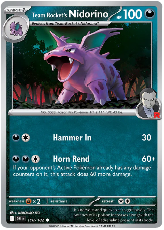 Team Rocket's Nidorino 118/182 Common Pokemon Card (Scarlet & Violet Destined Rivals)