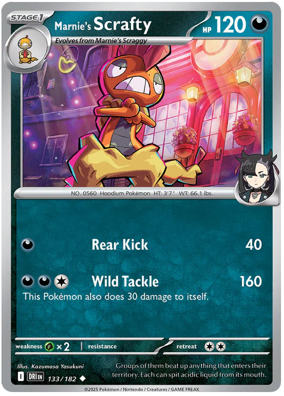 Marnie's Scrafty 133/182 Uncommon Pokemon Card (Scarlet & Violet Destined Rivals)