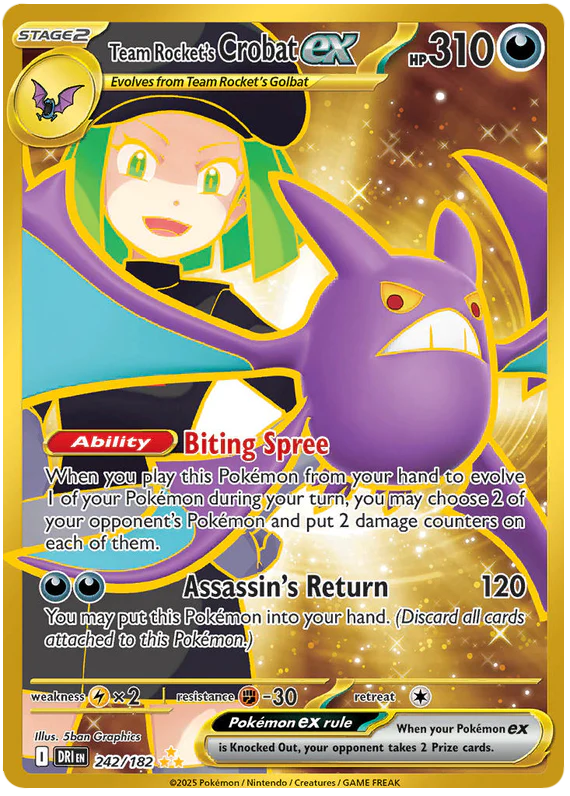 Team Rocket's Crobat ex 242/182 Hyper Rare Pokemon Card (Scarlet & Violet Destined Rivals)