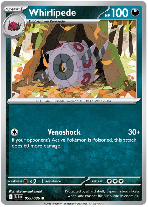 Whirlipede 055/086 Common Pokemon Card (Scarlet & Violet Black Bolt)