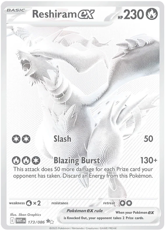 Reshiram ex 173/086 Black White Rare Pokemon Card (Scarlet & Violet White Flare)