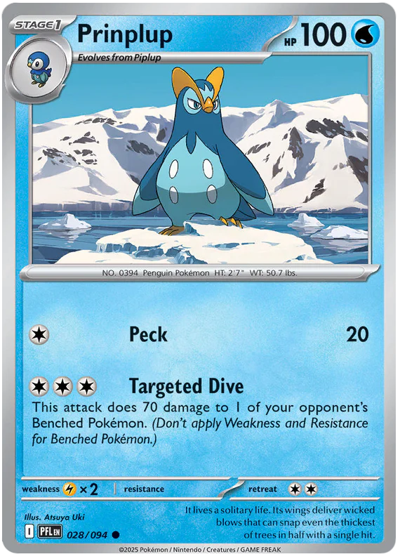Prinplup 028/094 Common Pokemon Card (Mega Evolution Phantasmal Flames)