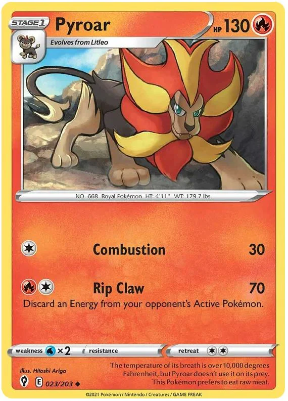 Pyroar 023/203 Uncommon Reverse Holo Pokemon Card (SWSH Evolving Skies)