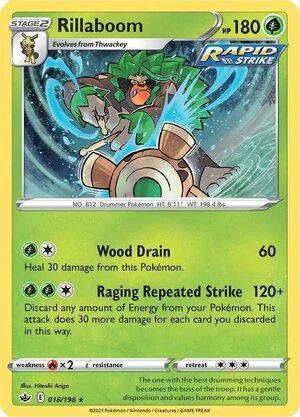 Rillaboom 018/198 Rare Reverse Holo Pokemon Card (SWSH Chilling Reign)