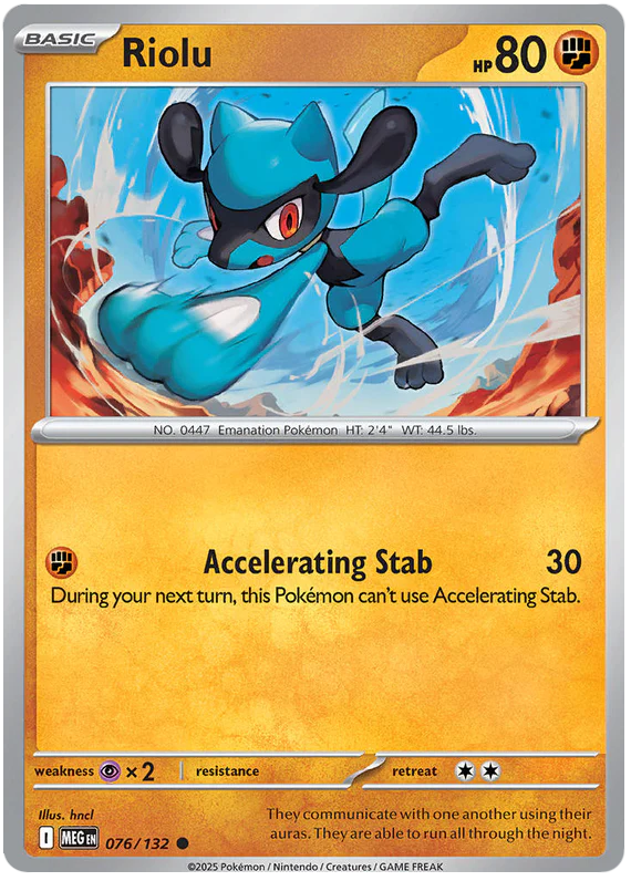 Riolu 076/132 Common Pokemon Card (Mega Evolution Base Set ME01)