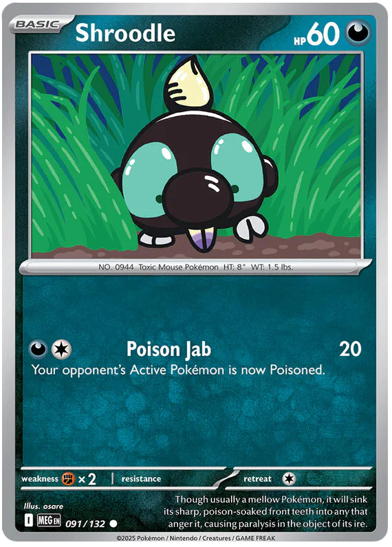 Shroodle 091/132 Common Pokemon Card (Mega Evolution Base Set ME01)