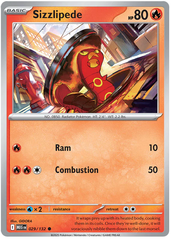 Sizzlipede 029/132 Common Pokemon Card (Mega Evolution Base Set ME01)