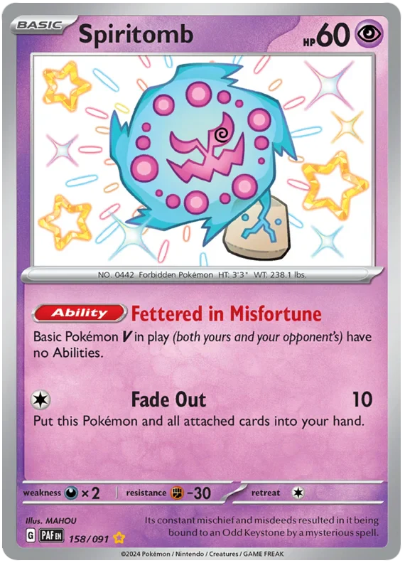 Spiritomb 158/091 Shiny Rare Pokemon Card (SV 4.5 Paldean Fates)
