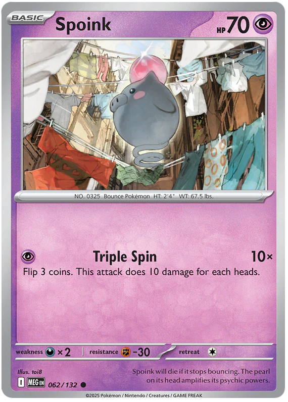 Spoink 062/132 Common Pokemon Card (Mega Evolution Base Set ME01)