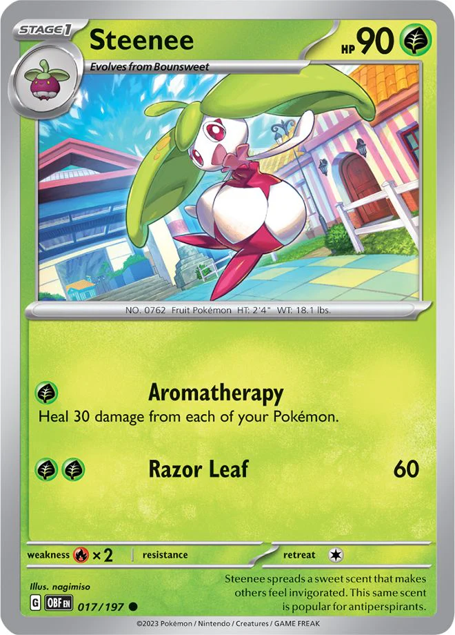 Steenee 017/197 Common Reverse Holo Pokemon Card (SV Obsidian Flames)